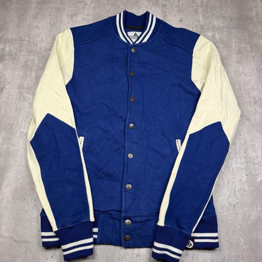 American Giant Varsity Jacket Mens S Blue White Snap Front Made In USA College